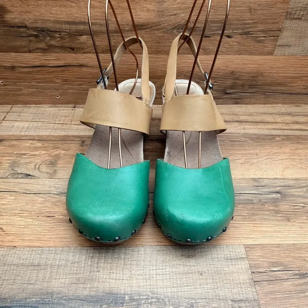 Dansko Thea Lucky Kelly  size 7.5-8 Eu38 Green Leather Combo Clog Shoes